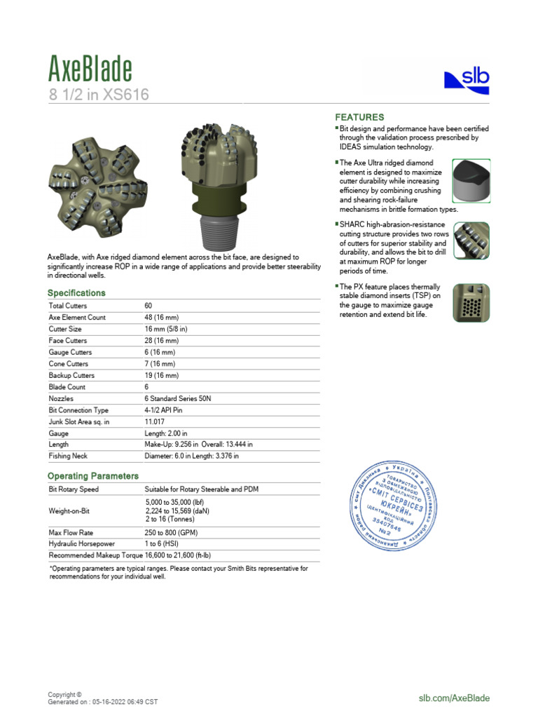 AxeBlade Drill Bit Specifications & Features | PDF | Mechanical Engineering