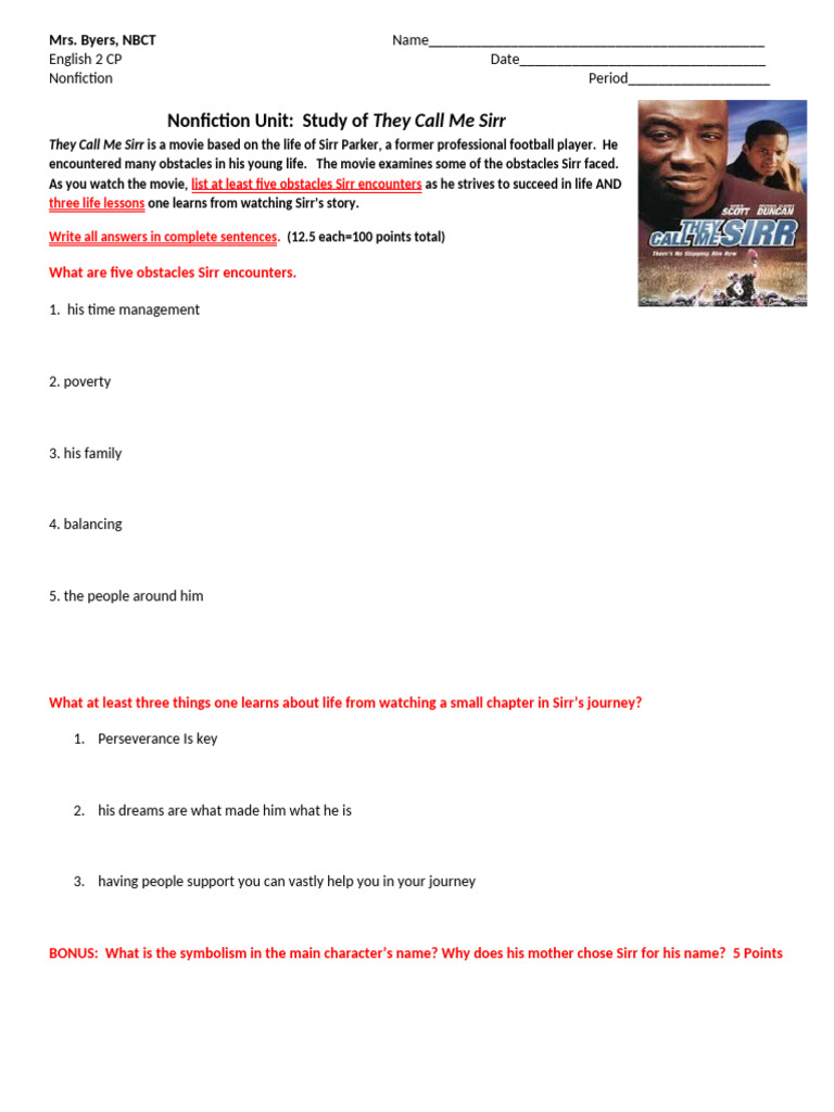 Viewing Guide They Call Me Sirr 2024 PDF
