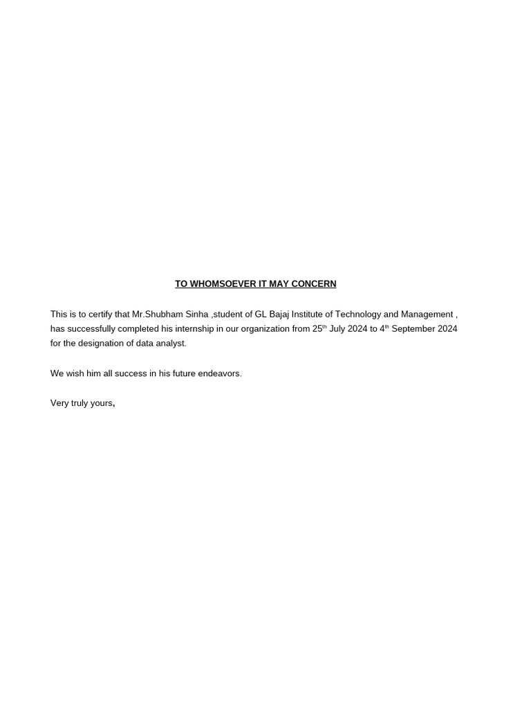 Shubham Completion Letter | PDF