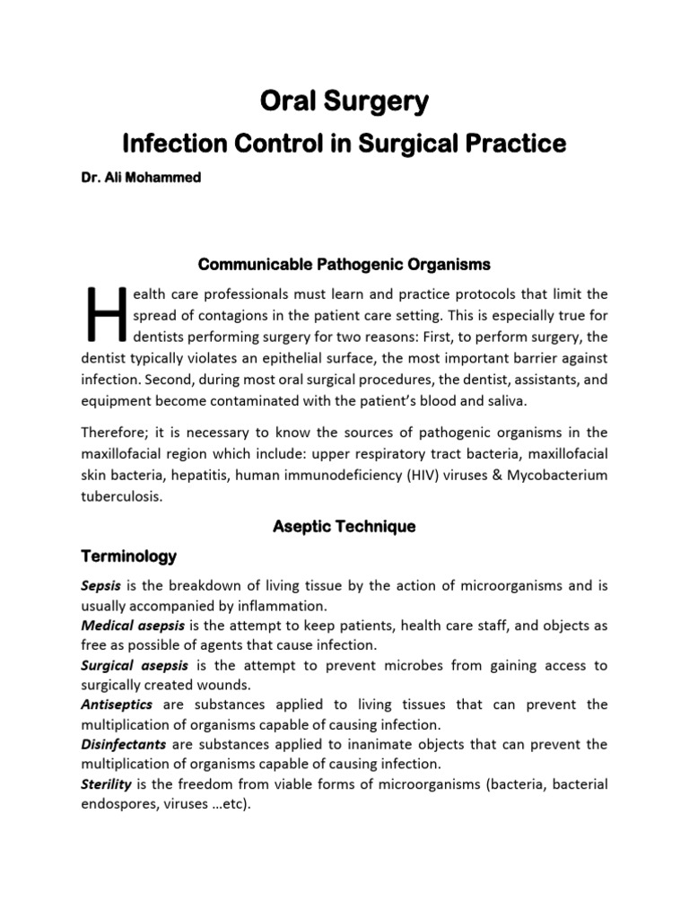 Infection Control in Oral Surgery | PDF | Sterilization (Microbiology ...