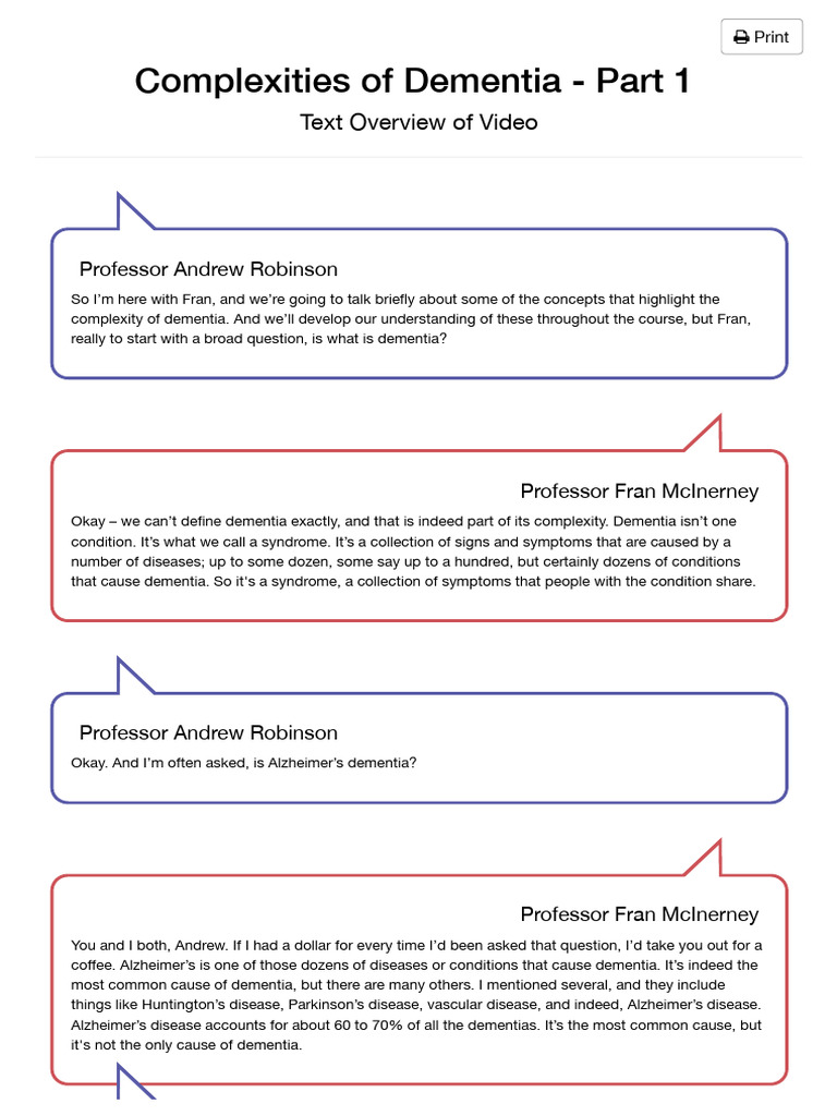 Complexities+of+Dementia+-+Part+1+Text+Overview+of+Video | PDF ...