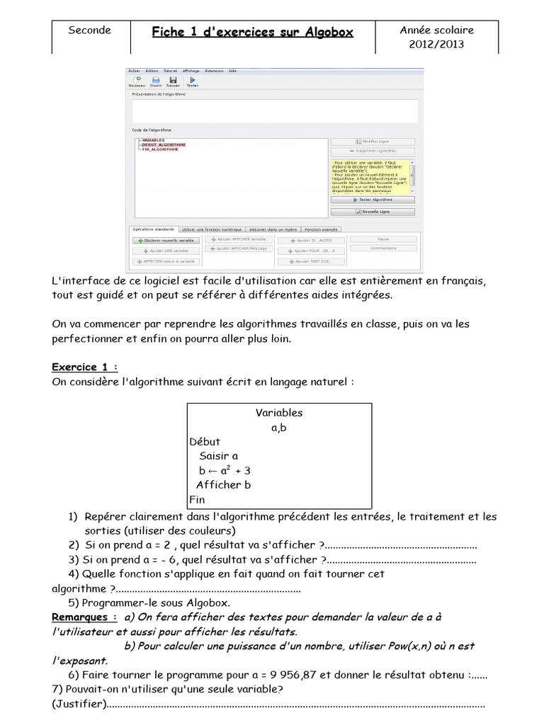 Exercices Algobox pour débutants | PDF | Programmation informatique ...