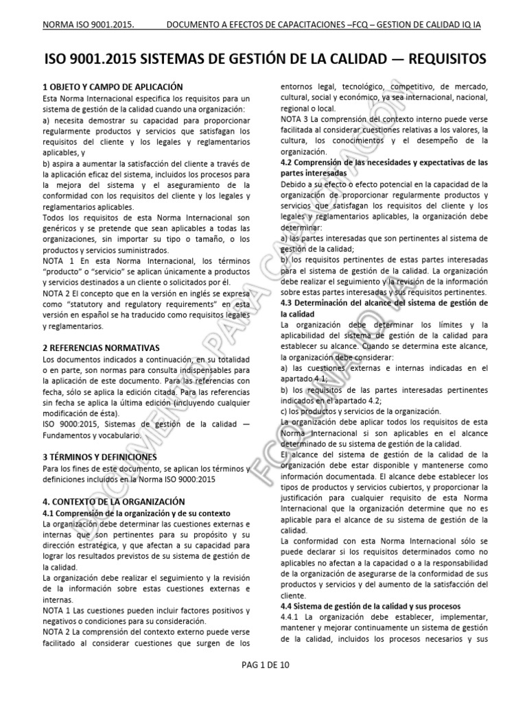 Requisitos de la Norma ISO 9001:2015 | PDF | Calidad (comercial ...