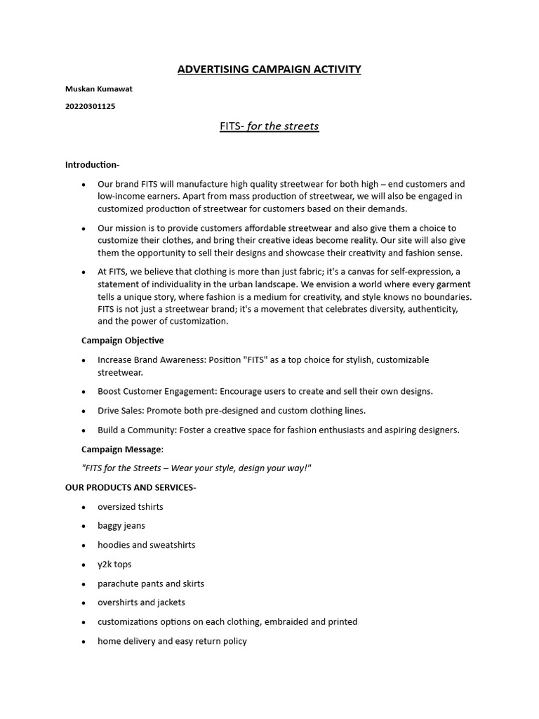 Fits - Advertising Campaign Activity | PDF | Fashion | Advertising