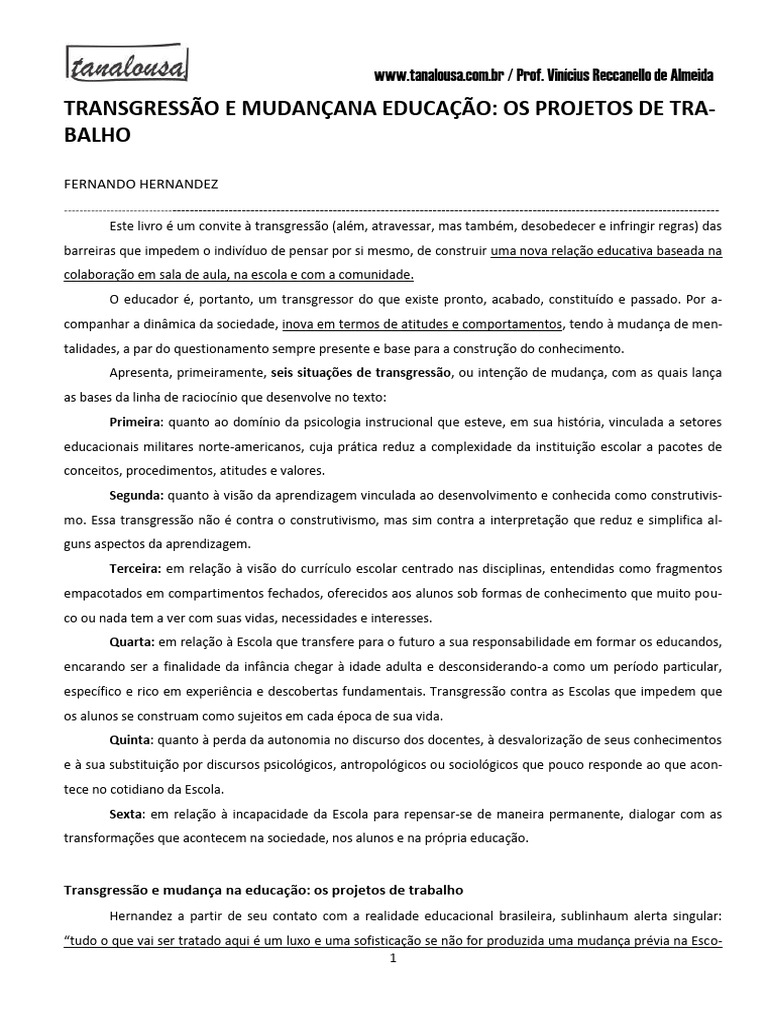 Transgressão e Mudança na Educação | PDF | Aprendizado | Pedagogia
