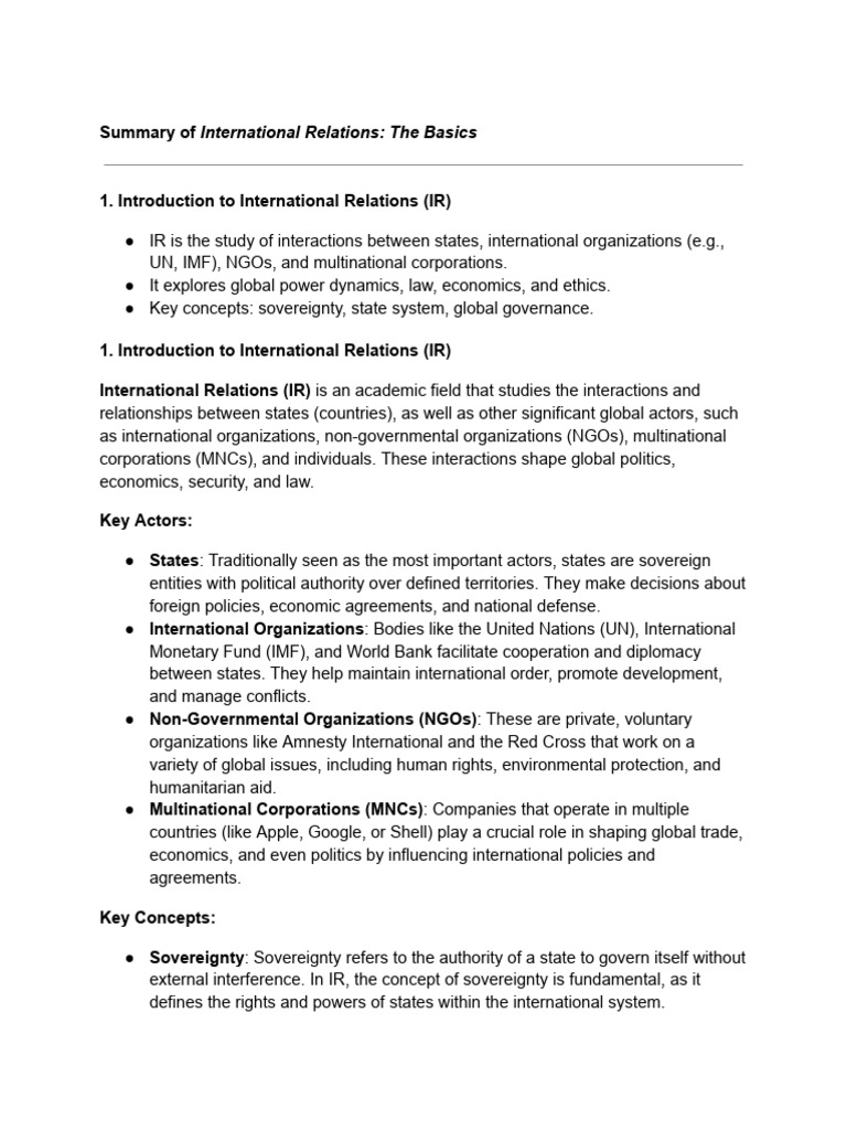 Summary of International Relations - The Basics | PDF | Responsibility ...