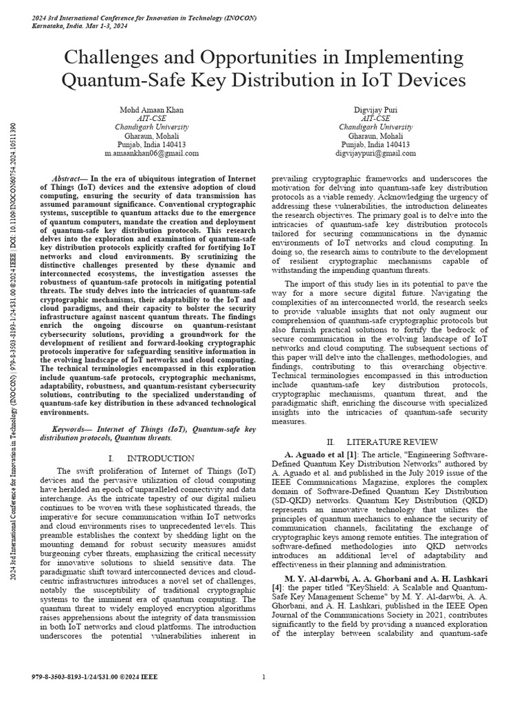 Quantum Key Distribution Challenges in IoT | PDF | Internet Of Things ...