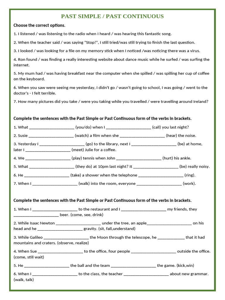 Past Simple vs. Past Continuous Exercises | PDF