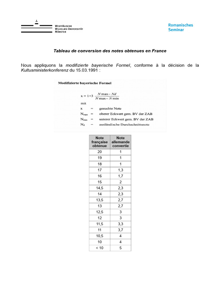 Conversion des notes françaises-allemandes | PDF