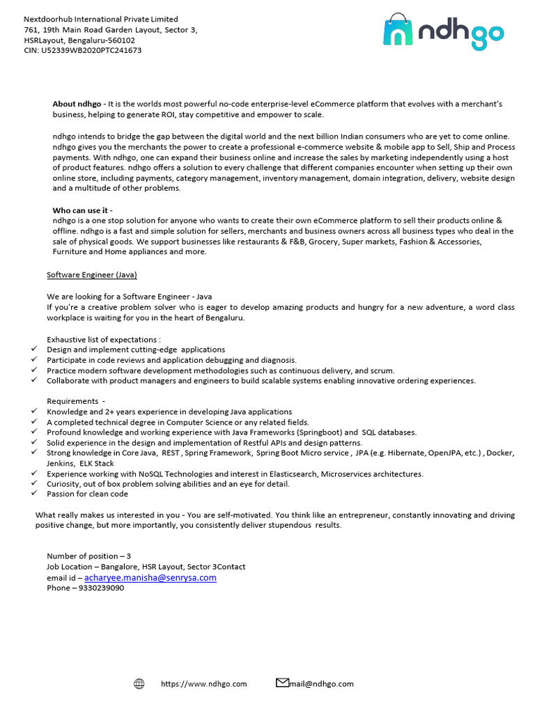 Java Developer Position at ndhgo | PDF | E Commerce | Computing