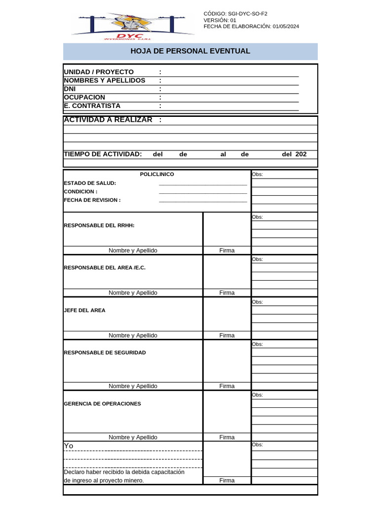 Hoja de Personal Eventual para Proyectos | PDF
