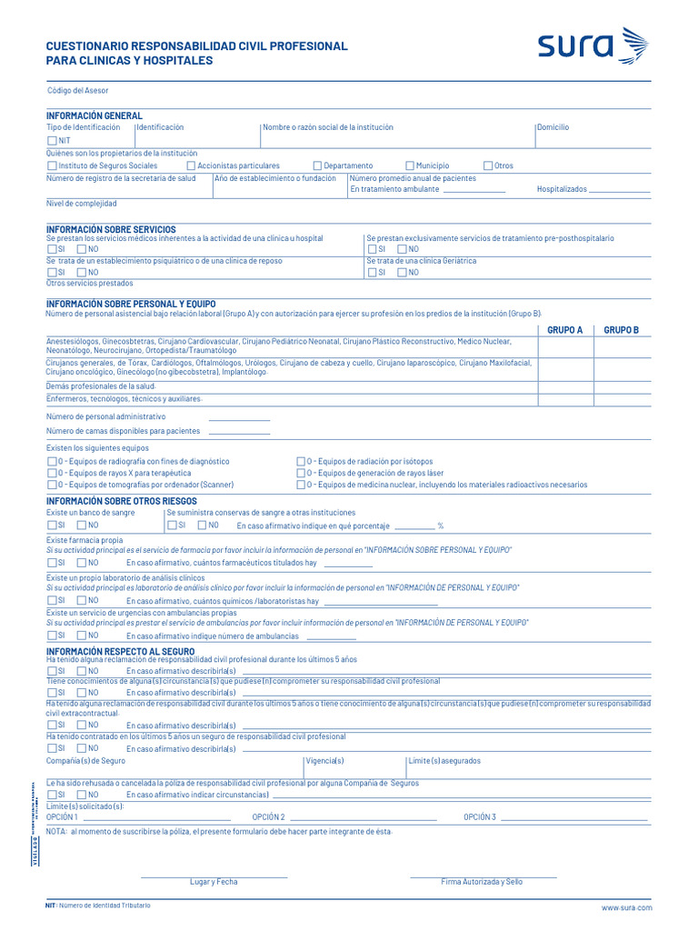 Cuestionario de RC Profesional en Salud | PDF | Seguro | Hospital