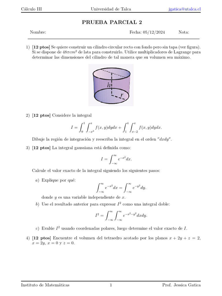 Prueba Parcial 2 - C3 | PDF | Integral | Física Matemática