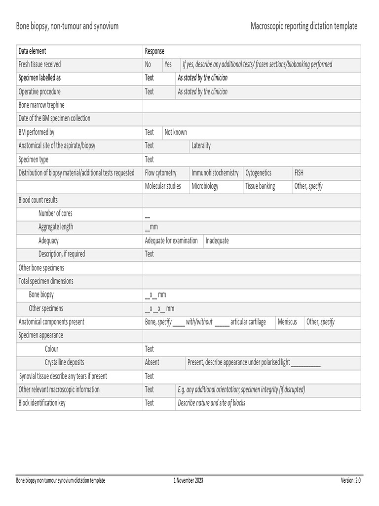 Bone Biopsy Reporting Template | PDF | Bone | Biopsy