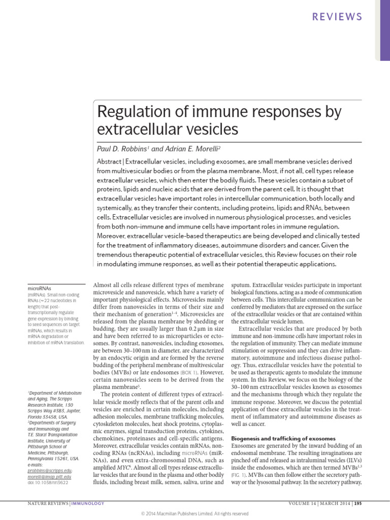 Regulation of Immune Responses by Extracellular Vesicles | PDF ...