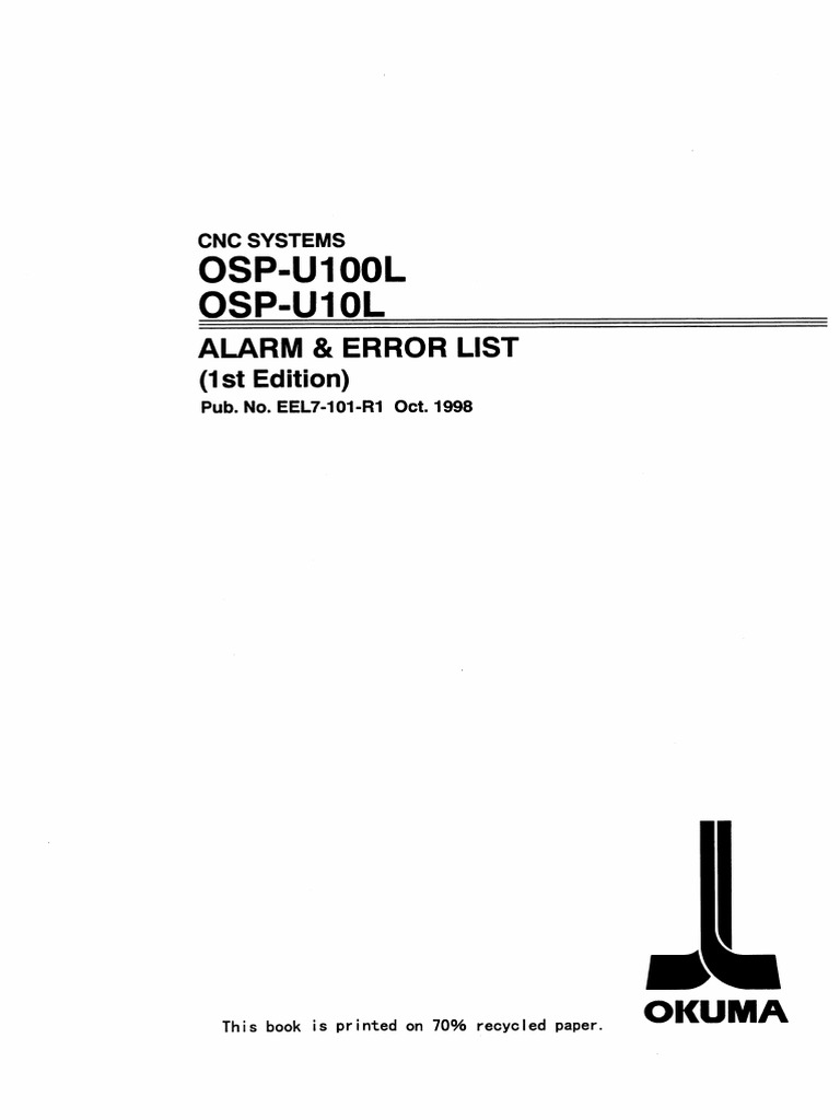 Okuma CNC Systems OSP U100L OSP U10L Alarm Error List | PDF