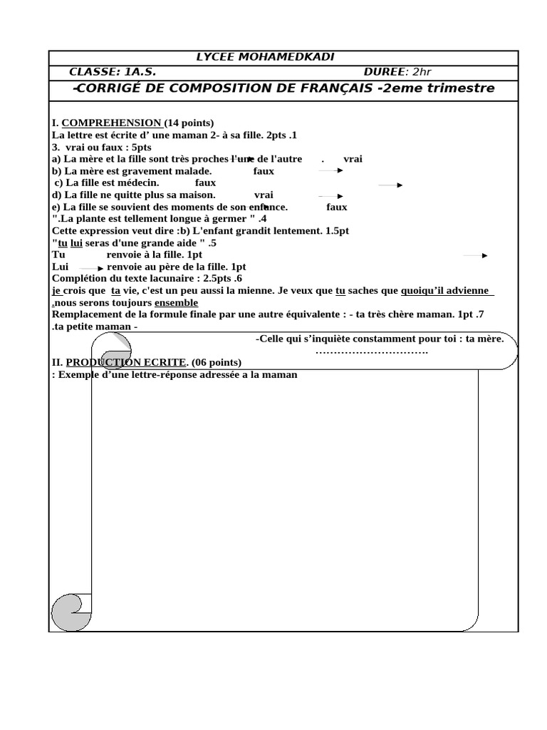 Correction de lettre en français 1AS | PDF