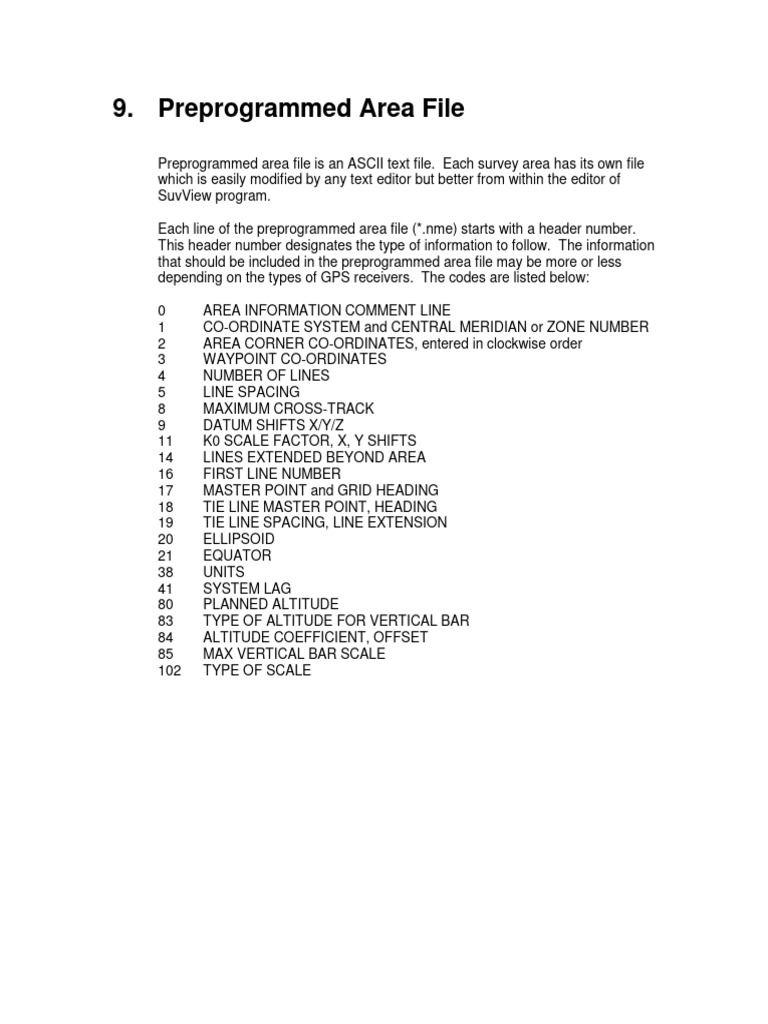 Preprogrammed Area File Guide | PDF | Geophysics | Cartography