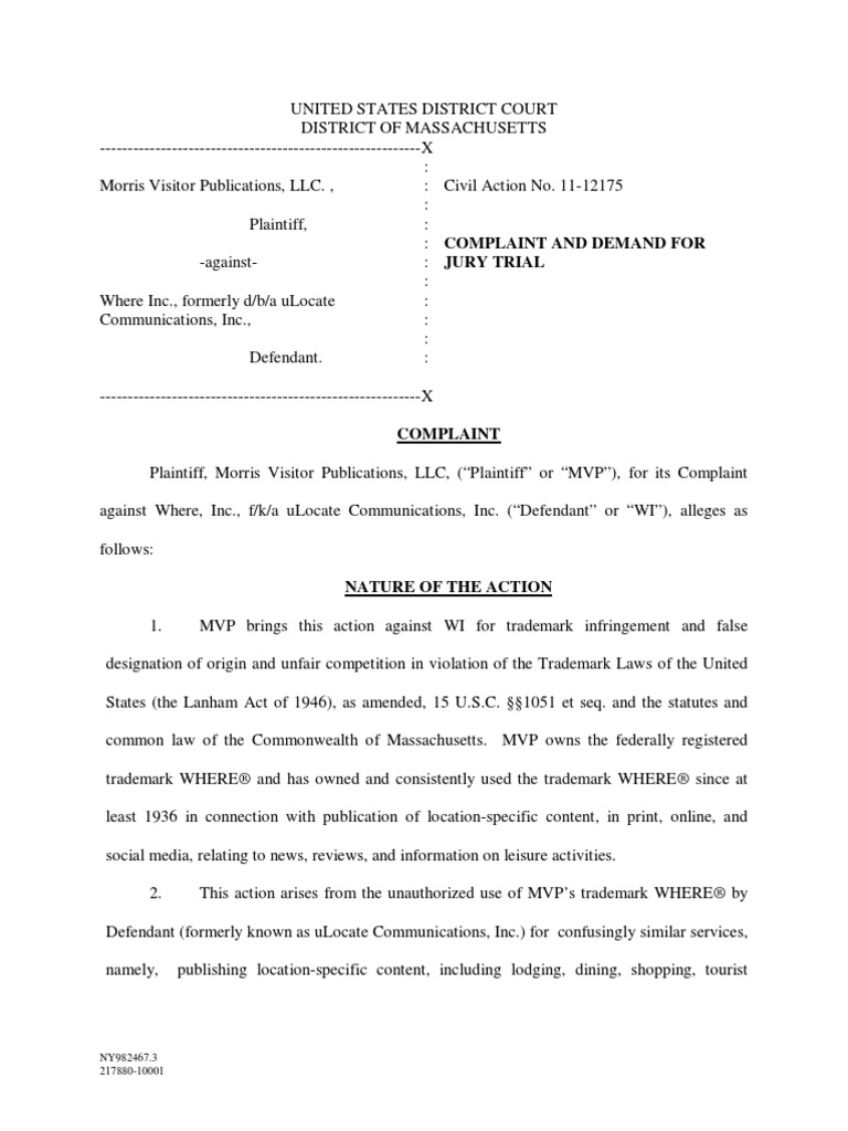 Complaint and Demand For Jury Trial | PDF | Trademark | Social Institutions