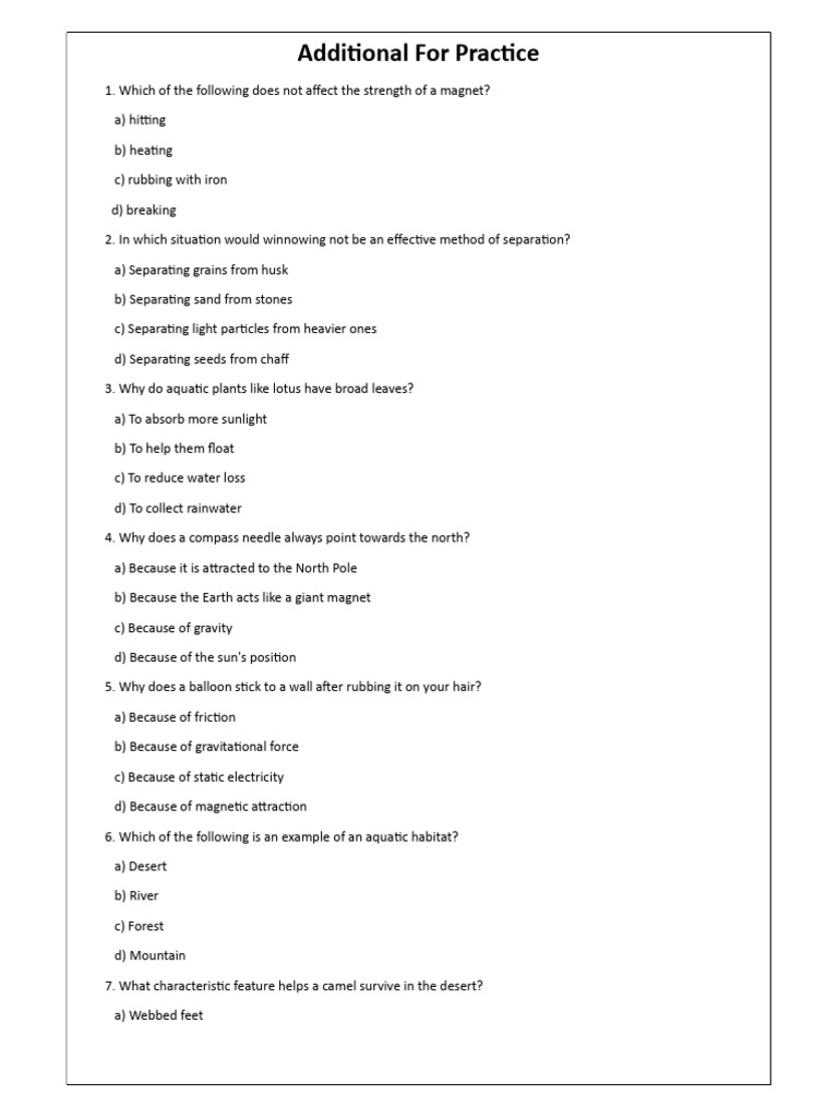 Science Practice Questions for Students | PDF | Spinning (Textiles ...