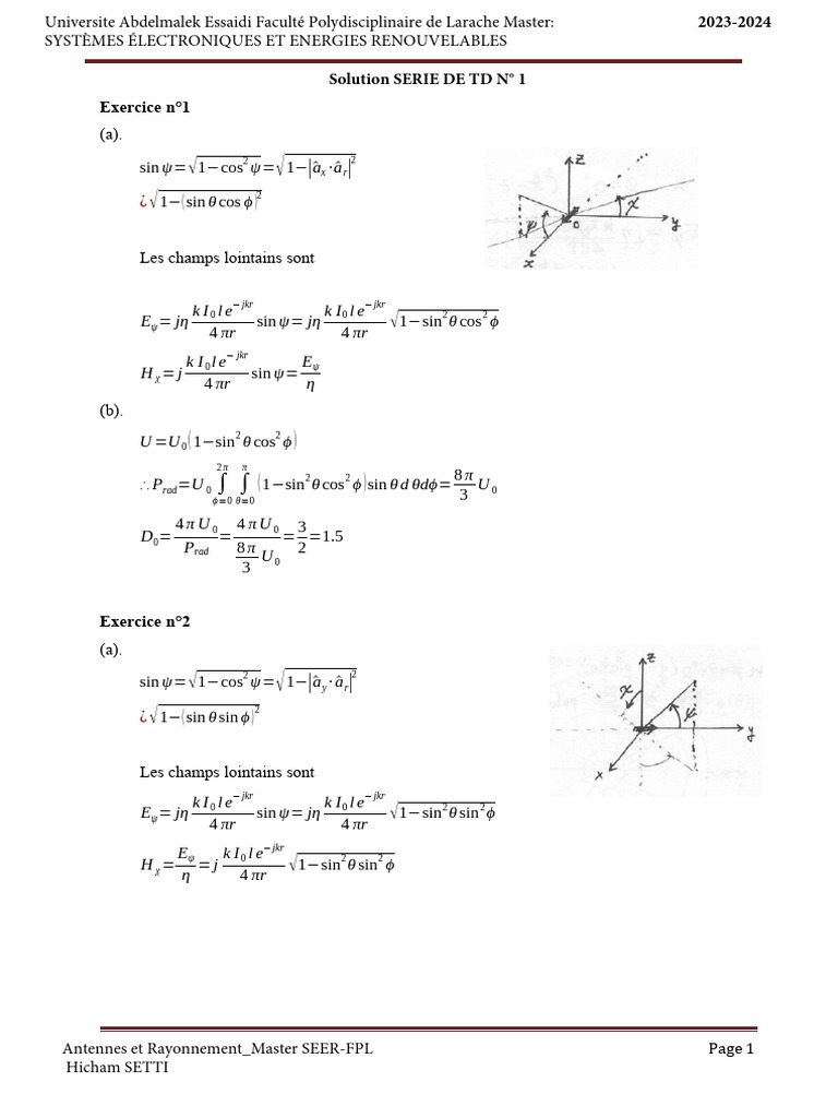 Antennes et Rayonnement: TD 1 Solutions | PDF