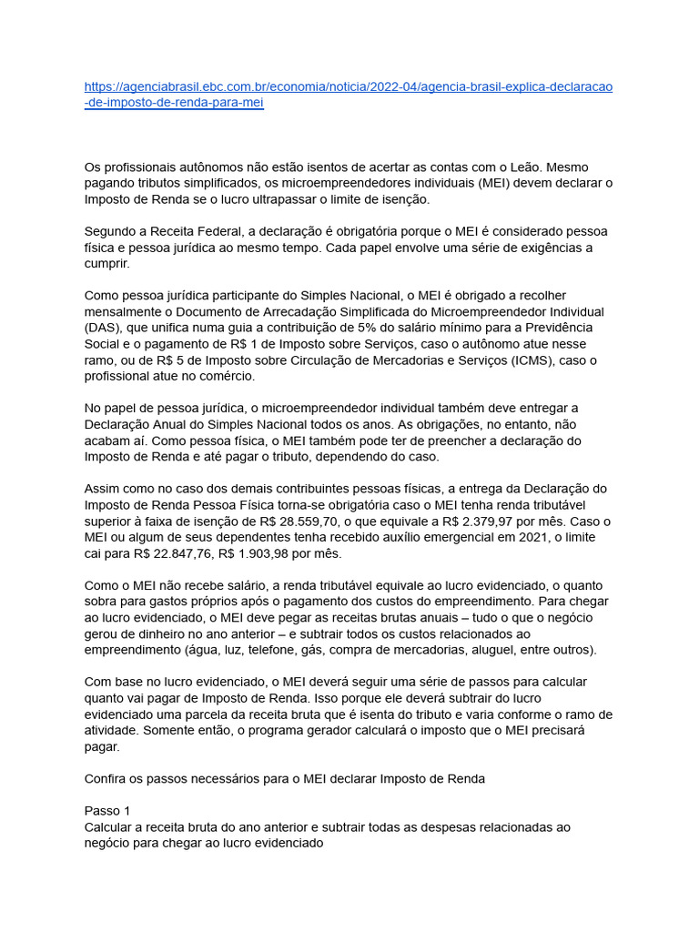 Declaração de IR para MEI: Guia Completo | PDF | Imposto de Renda ...