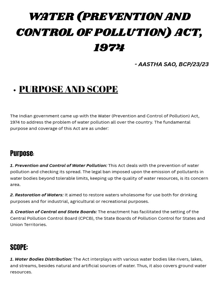 Water (Prevention) Act, 1974 Overview | PDF | Regulatory Compliance ...