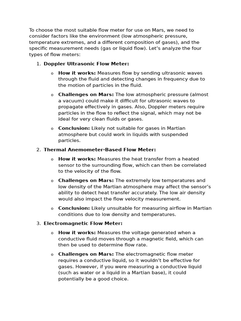 Flow Meters for Mars Exploration | PDF | Flow Measurement | Fluid Dynamics