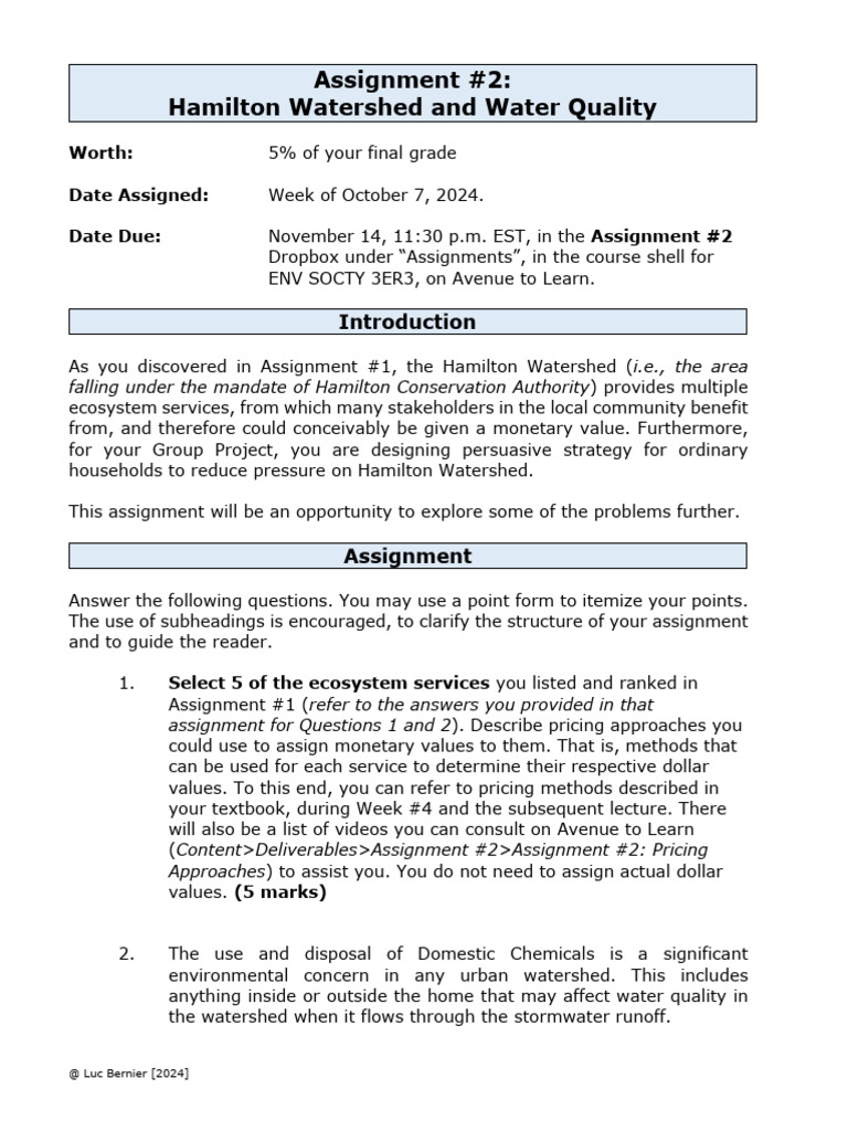ES 3ER3 - Fall 2024 - Assignment 2 - FULL v1 | PDF | Stormwater