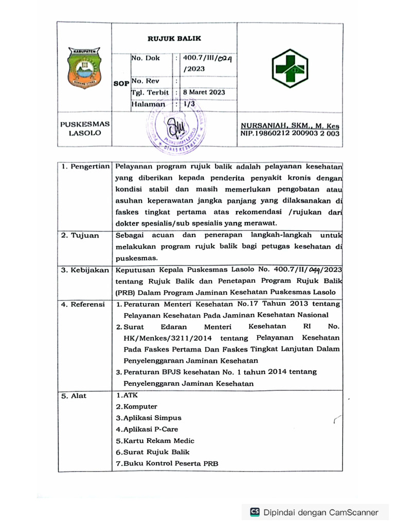 3.7.2.a.2 SOP RUJUK BALIK | PDF