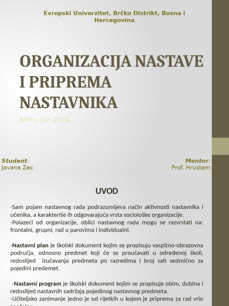 Organizacija Nastave I Priprema Nastavnika | PDF
