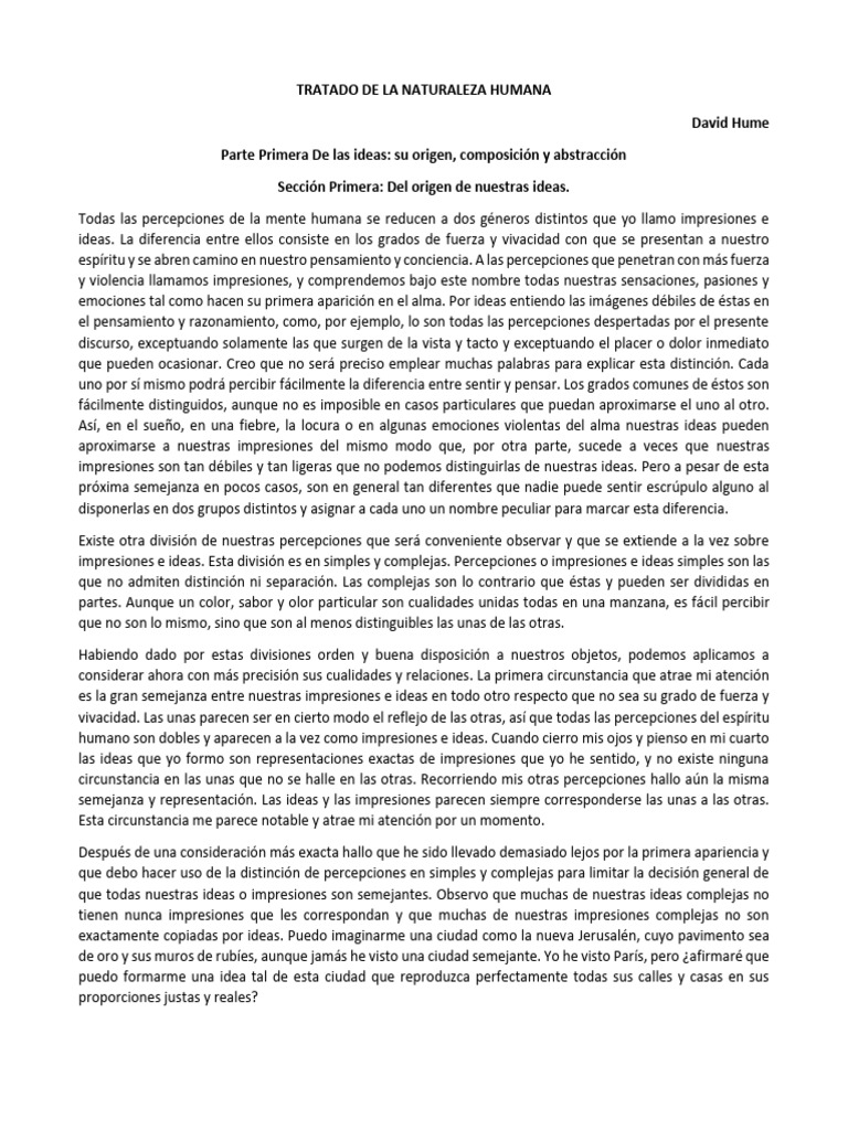 Sobre El Origen de Nuestras Ideas - David Hume | PDF | Percepción ...