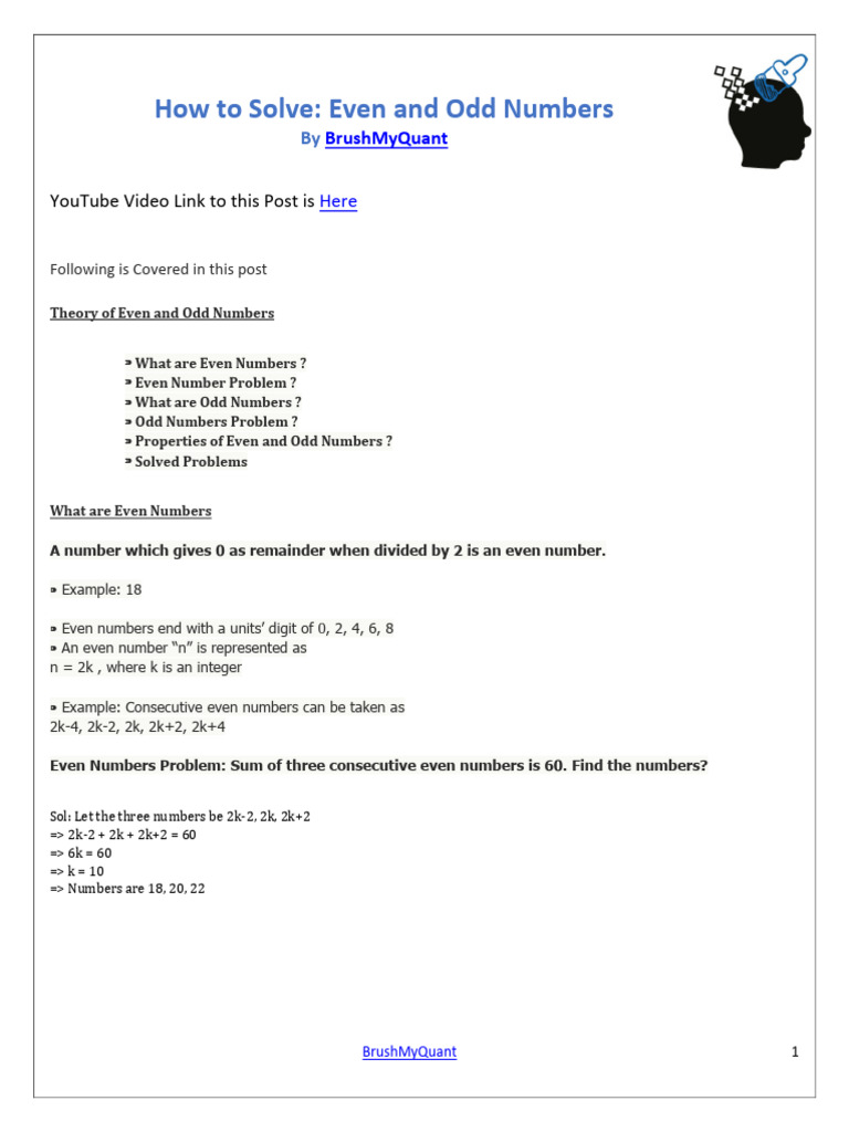 Even and Odd Numbers Explained | PDF | Numbers | Mathematics