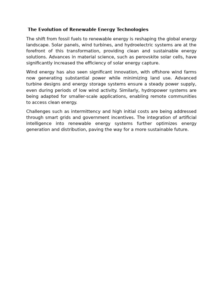 Evolution of Renewable Technologies | PDF