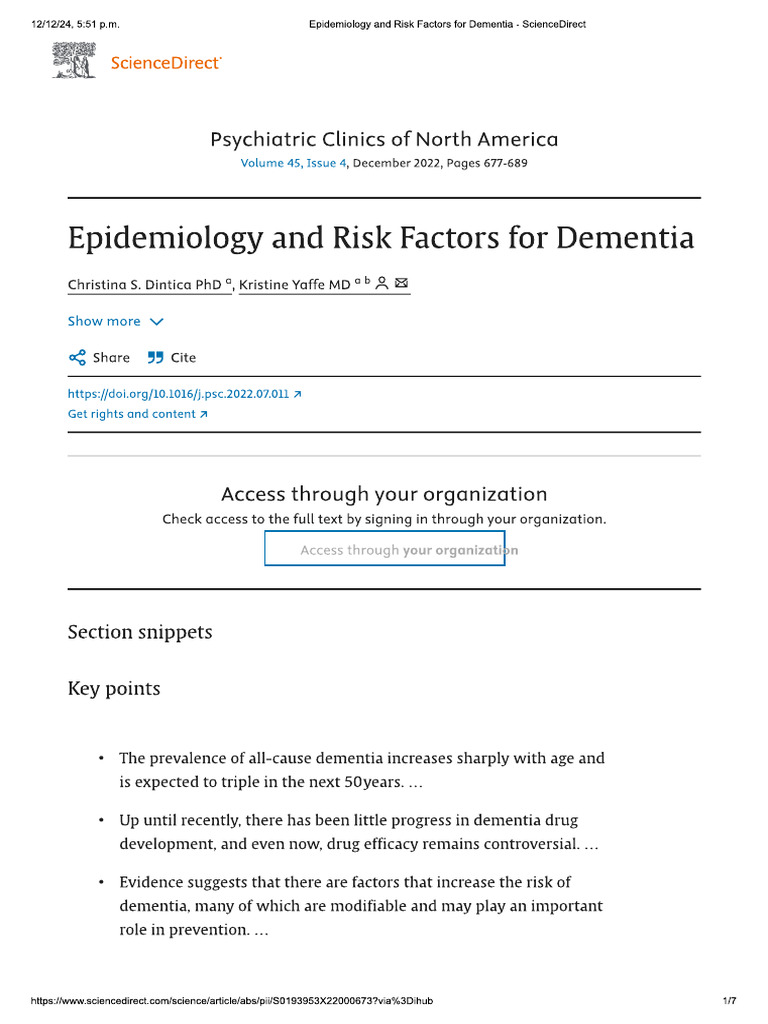 Epidemiology and Risk Factors For Dementia | PDF | Neurodegenerative ...