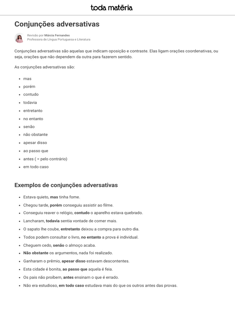 Conjunções Adversativas: Definição e Exemplos | PDF