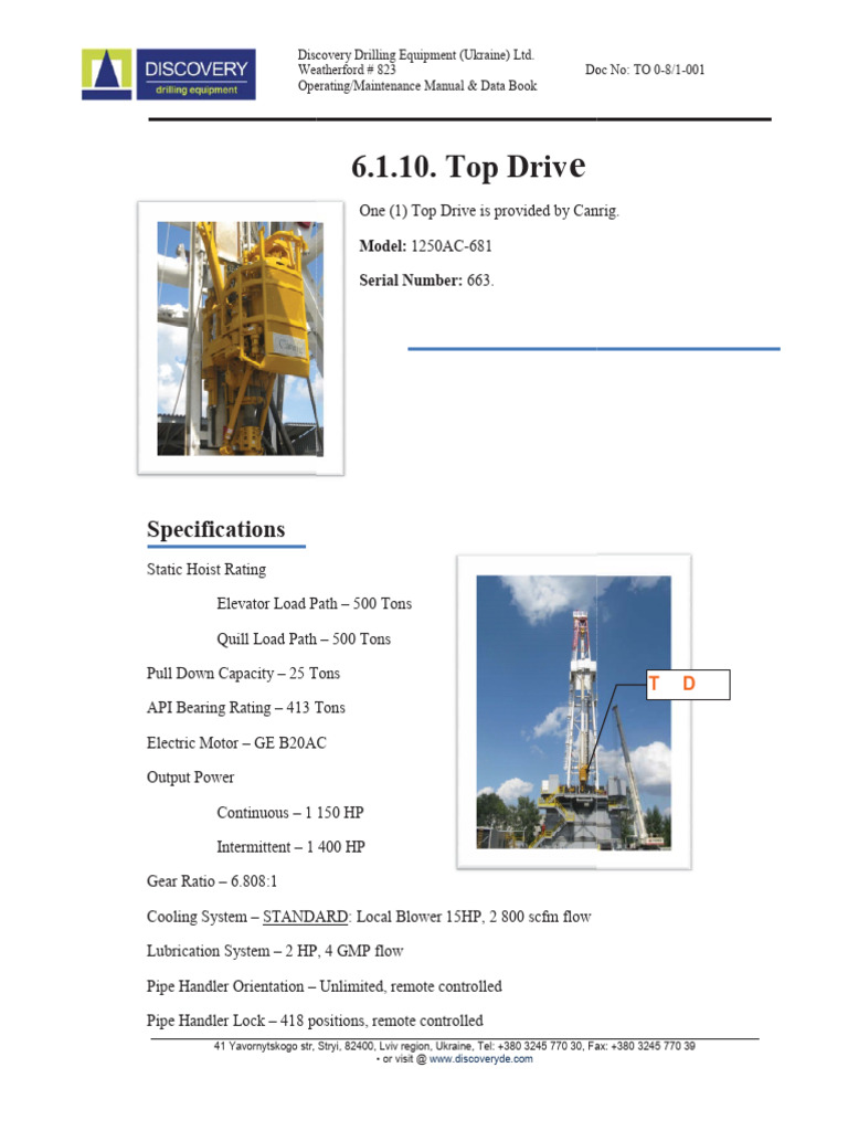 Top Drive Drilling System Manual | PDF | Mechanical Engineering