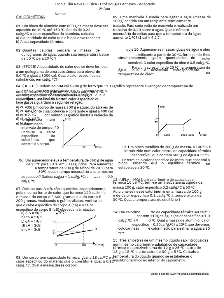 Exercícios de Calorimetria e Termodinâmica | PDF | Calor | Calorimetria
