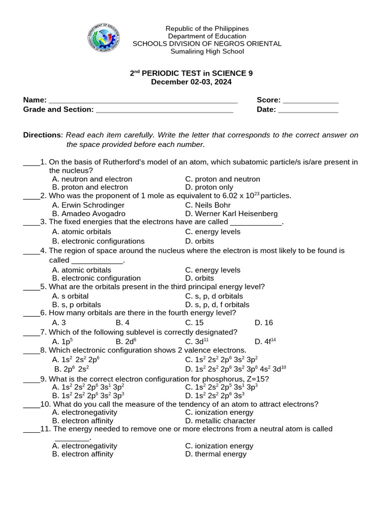 Science 9 2nd Periodic Test Review | PDF | Chemical Bond | Ionic Bonding