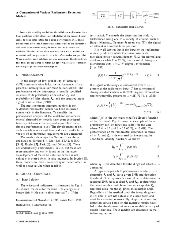 A Comparison of Various Radiometer Detection Models | PDF | Normal ...