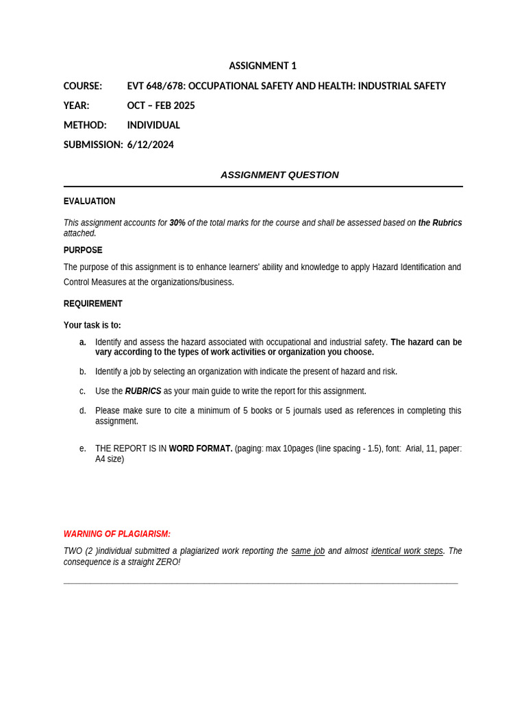 EVT 648 Assignment: Hazard Assessment | PDF | Risk | Hazards