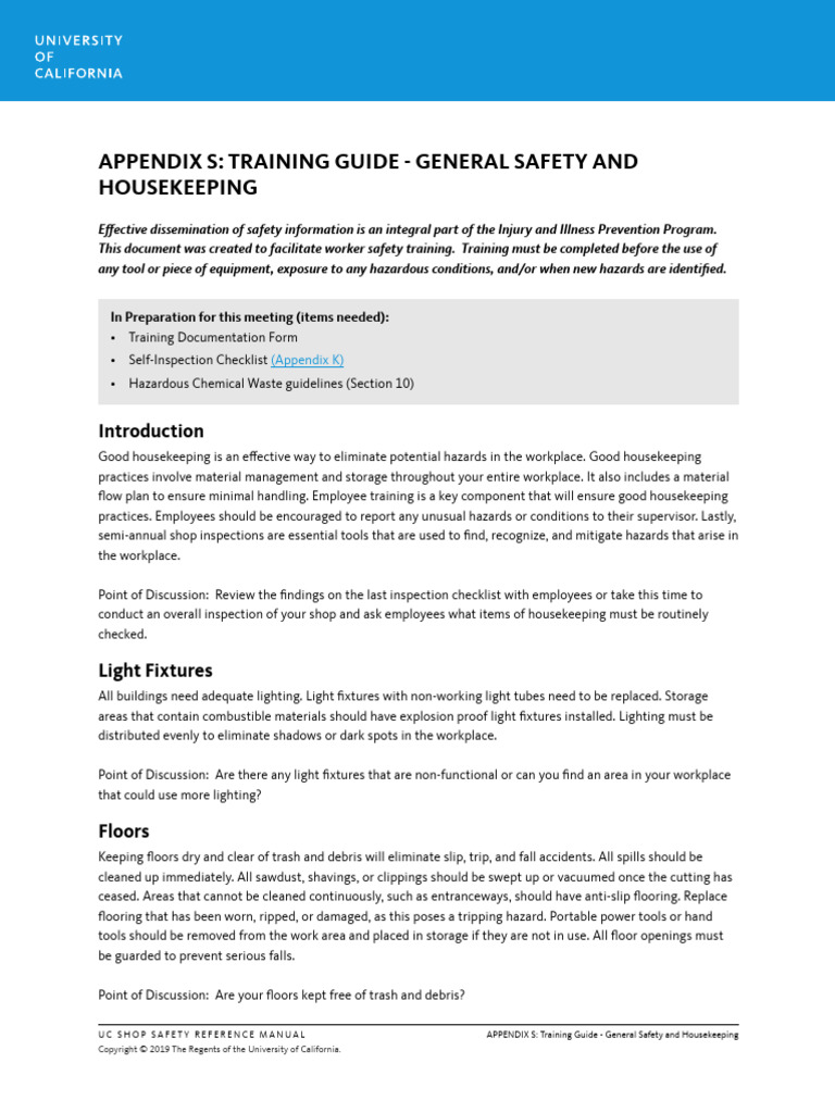 App S Training Guide General Safety And Housekeeping Pdf
