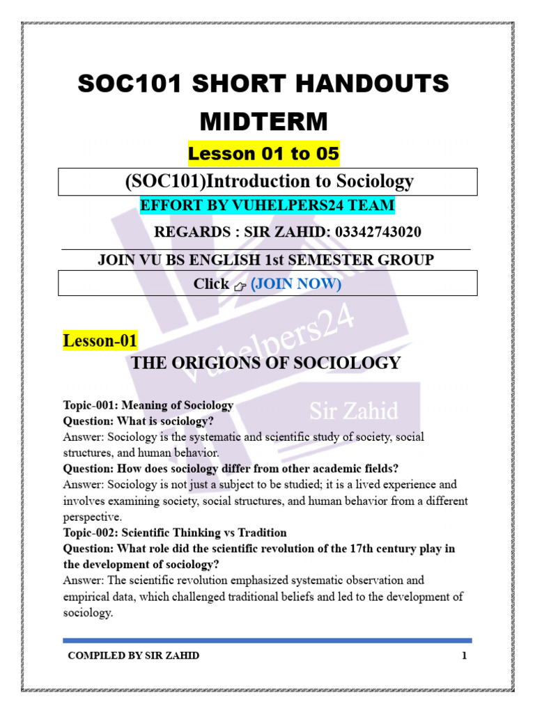 SOC101 Midterm Study Guide: Key Concepts | PDF | Sociology | Émile Durkheim