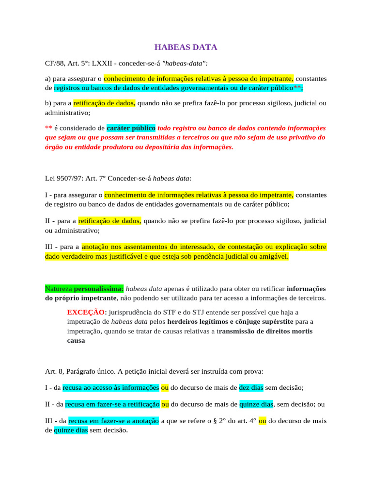 Entenda o Habeas Data: Direitos e Procedimentos | PDF | Sentença ...