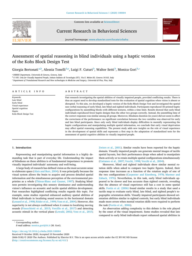 Assessment of Spatial Reasoning in Blind Individuals Using a Haptic ...
