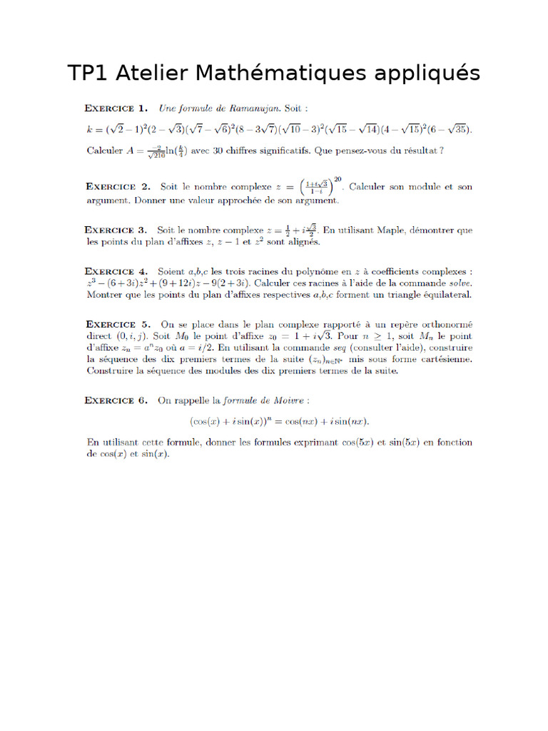 TP1 : Atelier Maths Appliqués | PDF