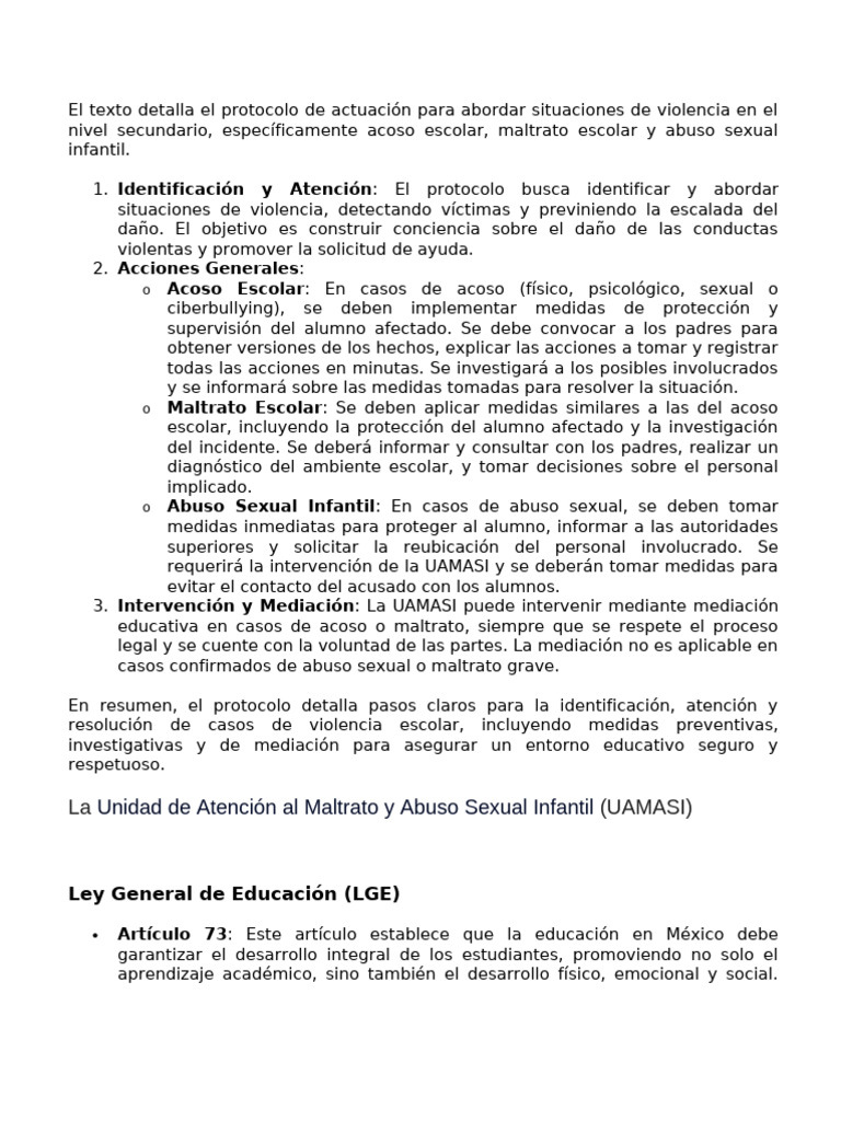 Protocolo de Violencia Escolar Secundaria | PDF | Abuso infantil ...