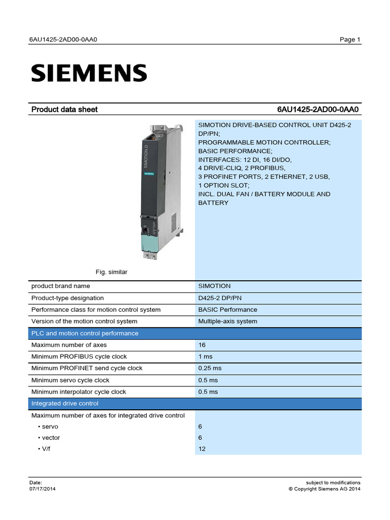 6au1425-2ad00-0aa0 Product Data Sheet | PDF | Electrical Engineering ...