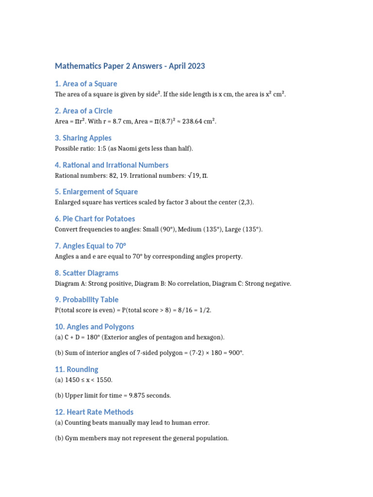 Mathematics_Paper_2_Answers_April_2023 | PDF