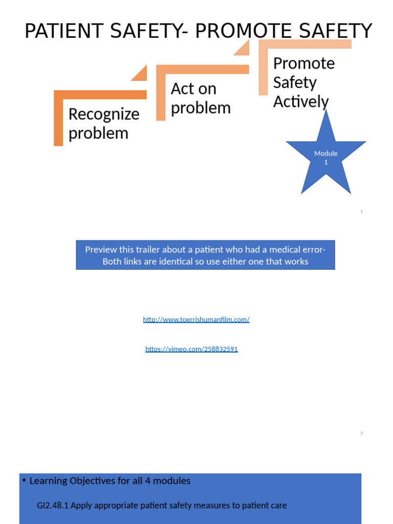 Module 1 - Patient Safety Nov 2024 | PDF | Patient Safety | Medical Error
